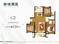 G2户型 三室两厅两卫 建面约124平