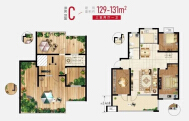 C户型洋房顶层复式 建面129-131平
